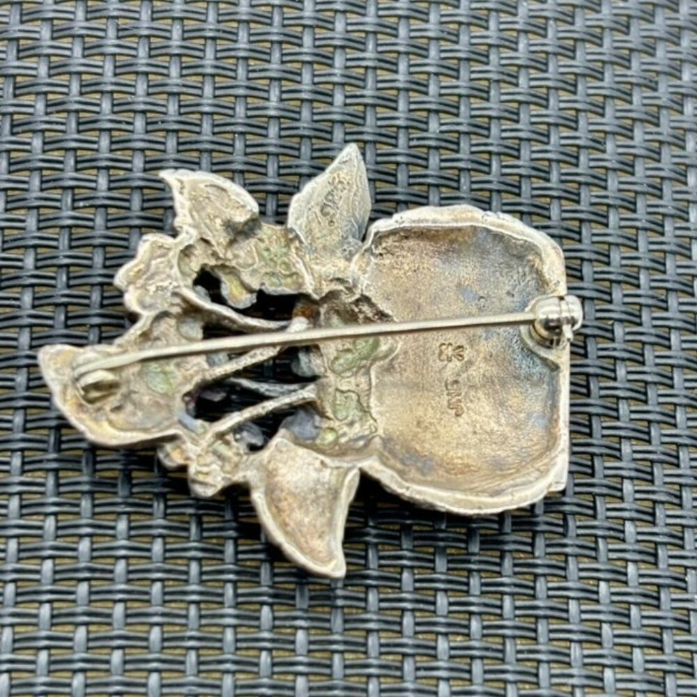 Sterling Silver Basket of Flowers Pin, James.H. Breakell, Newport, R.I., Signed - Picture 5 of 11
